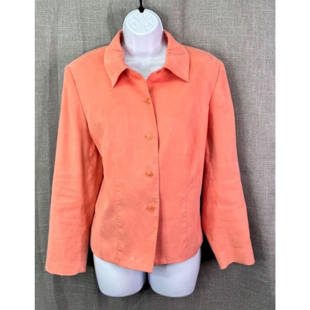 Vintage Talbot's Faux Suede Button Down Blazer Jacket Petite Size 12W Peach